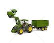Traktor John Deere 7R 350 s čelním nakladačem a přívěsem BRUDER