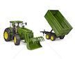 Traktor John Deere 7R 350 s čelním nakladačem a přívěsem BRUDER