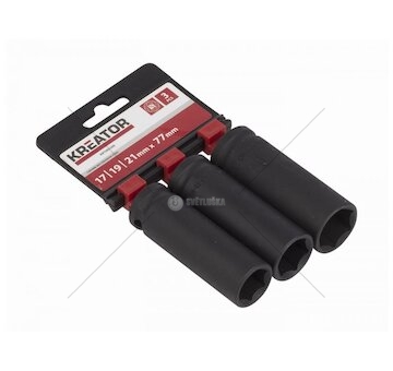 3 ks nástrčných rázových hlavic 17-19-21 mm prodloužené 1/2" KREATOR