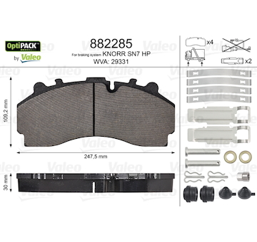 Sada brzdových destiček, kotoučová brzda VALEO 882285