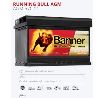 Autobaterie banner  70ah/720a running bull agm start-stop s rekuperací /278x175x190/  0184737_A
