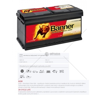 Autobaterie banner  95ah/850a running bull agm start-stop s rekuperací /354x175x190/ 59501b_A