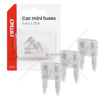 Autopojistky MINI pouzdro 3 ks 25A AMIO-05101
