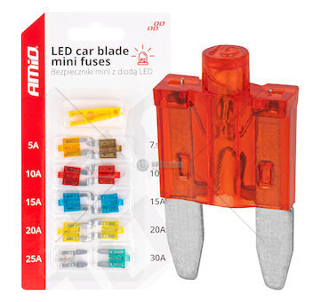 Autopojistky nožové mini s led diodou 10 ks AMiO-04340
