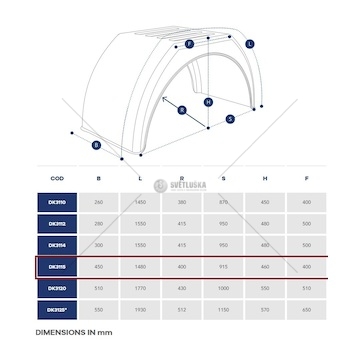 Blatník zadní 450x1480x920 s rovnou plochou a bílým páskem  0199876_A