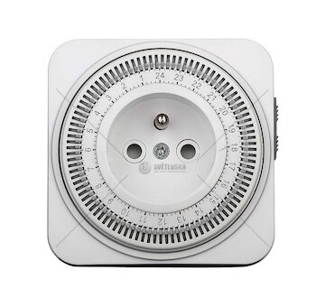 Časový spínač mechanický, denní 24h., interval 15min, vypínač, čtvercový