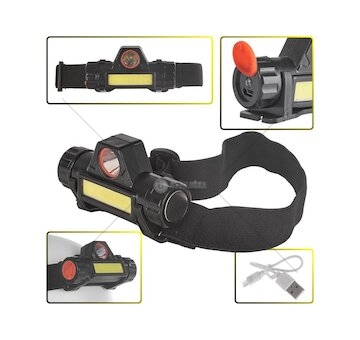 Čelovka LED COB 3W+XPE, 800mAh, s nastavitelnou hlavou, nabíjecí KELTIN