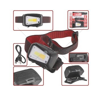 Čelovka s pohybovým senzorem, COB LED 5W+3W, 520lm, USB nabíjení TVARDY