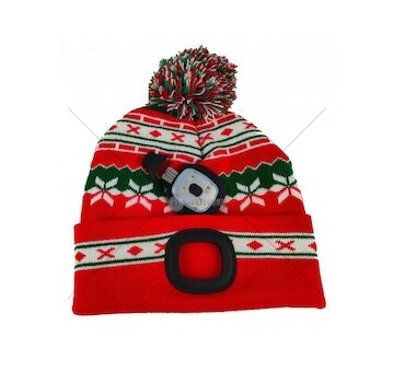 Čepice s bambulí červeno-zelená, 4xSMD LED, USB nabíjení