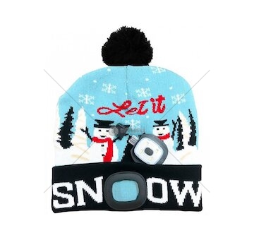 Čepice s bambulí modrá, 4xSMD LED, USB nabíjení