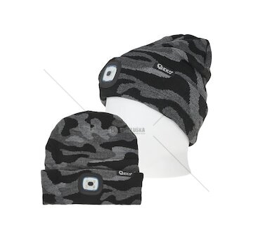 Čepice s LED světlem, USB nabíjení, maskáčová - GEKO