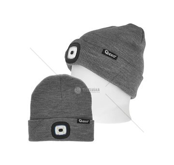 Čepice s LED světlem, USB nabíjení, šedá - GEKO