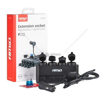 Čtyřnásobná prodlužovací zásuvka PD30W QC3.0 12/24V max 216W AMIO-04175
