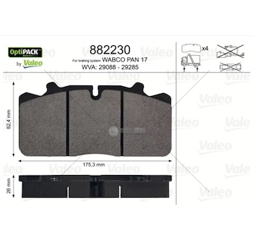 Deska brzdová 29088 valeo 175x86x26 bez příslušenství  daf 45,rvi midlum,iveco,man l2000 0155214_A