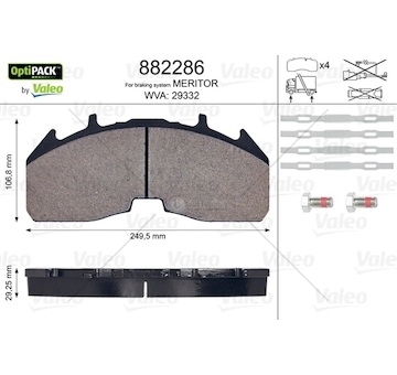 Deska brzdová 29332 valeo 249,5x106,8x29,25  scania p,g,r,t (euro 5), s-serie (2016) 0247666_A