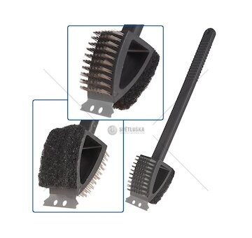 Drátěný kartáč 3v1 na čištění grilu, se škrabkou a houbičkou - GEKO