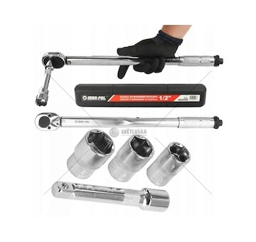 Dynamometrický, momentový klíč 1/2", 28-210Nm s prodloužením 125mm a ořechy 17, 19, 21mm MAR-POL