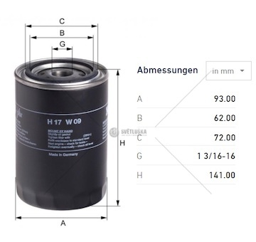 Filtr oleje john deer 3029, unc, komatsu, zetor 7701.14, bobcat, caterpillar 0089651_A