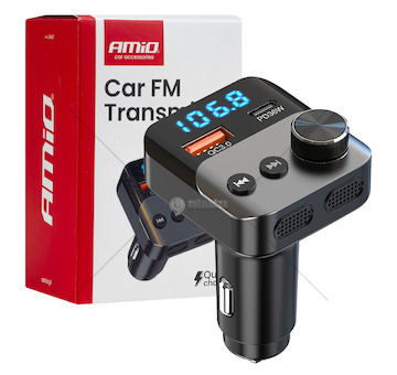 FM transmitter 1×USB-A 1×USB-C 12V 24V AMIO-04647