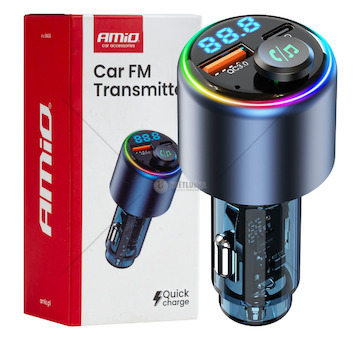 FM transmitter 1×USB-A 1×USB-C 12V 24V AMIO-04655
