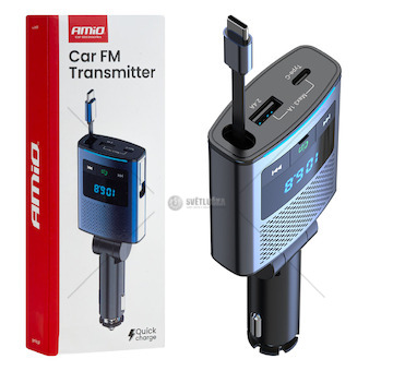 FM transmitter 1×USB-A 1×USB-C 12V 24V AMIO-04656