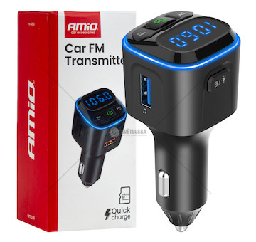 FM transmitter 1×USB-A 2×USB-C 12V 24V AMIO-04651