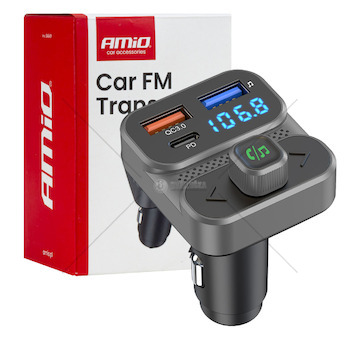 FM transmitter 2×USB-A 1×USB 12V 24V AMIO-04649