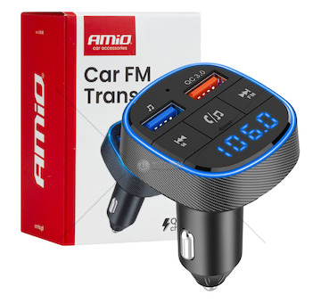 FM transmitter 2×USB-A 12V 24V AMIO-04648