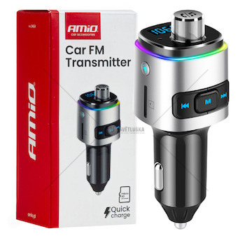 FM transmitter 2×USB-A microSD 12V 24V AMIO-04654