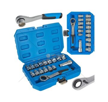 Gola sada s průchozí ráčnou, hlavice s profilem Gear Lock 10-24 mm, sada 17 ks GEKO