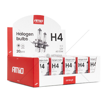 Halogenová žárovka H4 12V 60/55W UV filtr (E8) sada 20ks AMiO-04401