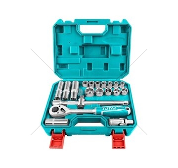 Hlavice nástrčné, sada 20ks, 1/2", industrial, CR-V(50BV30), tepelně tvrzeno TOTAL