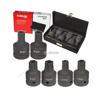 Hlavice rázové zástrčné 3/4" XZN M16, M18, TORX T70-T100, sada 6ks MAR-POL