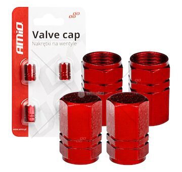 Hliníkové čepičky na ventil červené 4 ks AMiO-02238