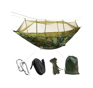 Houpací síť - hamaka s moskytiérou, 210×120 cm, 200 kg, maskáčová