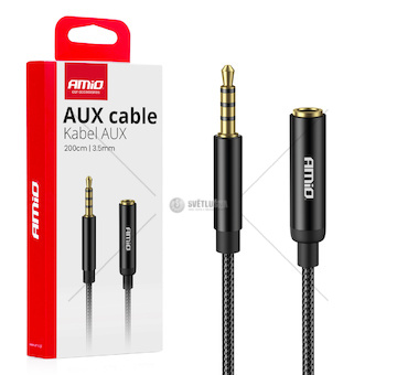 Kabel prodlužovací AUX Mini Jack 3,5mm samec na 3,5mm samice 2M AMiO-04296