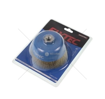 Kartáč do vrtačky miskový 75mm matice M14x2 dráty mosaz 3mm