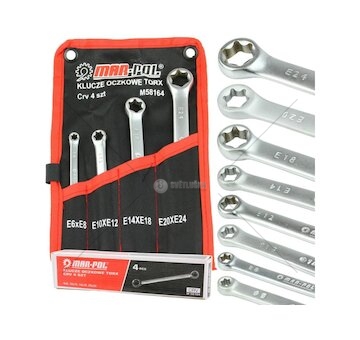 Klíče oboustranné očkové TORX, sada 4ks, 6-24mm MAR-POL