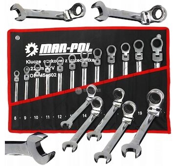 Klíče očkoploché ráčnové s kloubem 12 ks 8-22mm MAR-POL