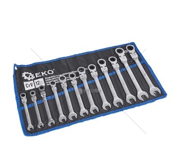 Klíče ráčnové očkoploché, s kloubem, sada 12ks 8-19mm GEKO