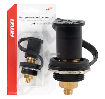 Konektor napájení baterie černý mínus s krytkou 3/8 M10 12V 24V 48V 250A AMIO-03813