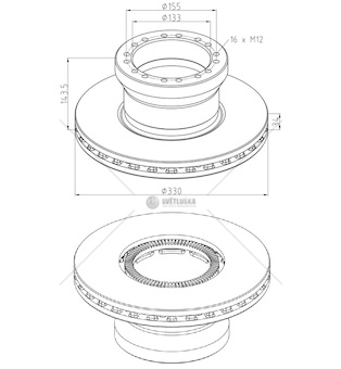 Kotouč brzdový 329x34x143,5 s kroužkem abs pn daf lf45 od 2005 0175517_A
