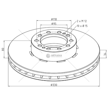 Kotouč brzdový 330x34x80 bez kroužku abs pn rvi midlum dxi, wabco 17,5