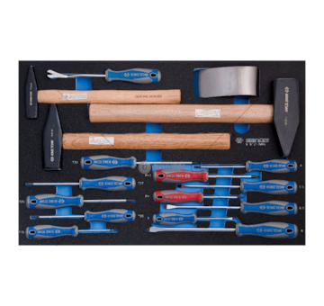 17 PC. Šroubováky + kladiva na vozík (EVA FOAM) Zásobník kategorie #6 (560 x 375 mm) Zásuvka B3 (579x380)