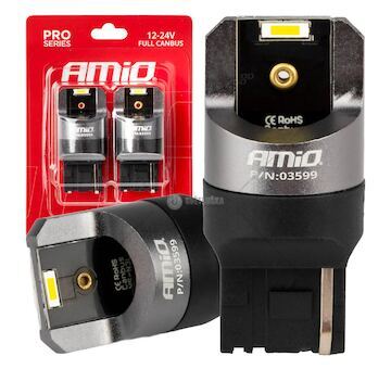 LED CANBUS PRO series 7440 W21W 2x1860SMD White 12/24V FULL CANBUS AMiO-03599