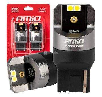 LED CANBUS PRO series 7440 W21W 4x3030 SMD White 12/24V CANBUS AMiO-03589