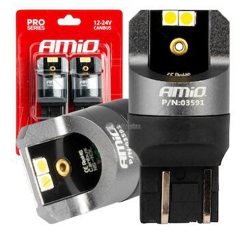 LED CANBUS PRO series 7443 W21/5W 4x3030 SMD White 12/24V AMIO-03591