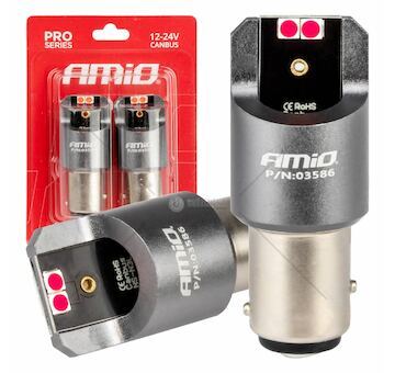 LED CANBUS PRO series BAY15D P21/5W 4x3030 SMD Red 12/24V AMIO-03586