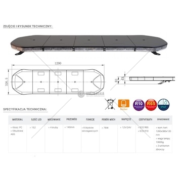 LED majáková rampa oranžová 120cm, 12/24V, 152X 5W, R65