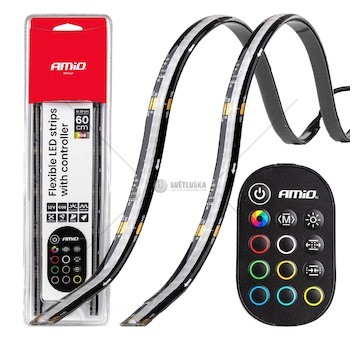 LED pásky COB do auta s dálkovým ovládáním vícebarevné RGB 2x30cm 12V AMiO-04579
